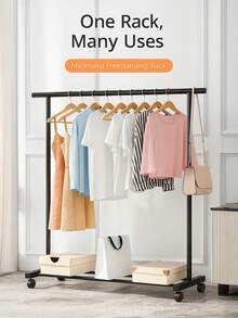 A Simple Coat Rack With Wheels For Easy Movement, Floor-Standing Folding Balcony Single-Pole Clothes Drying Rack, Home Bedroom Clothes Rack - Black (143x120) - View 7