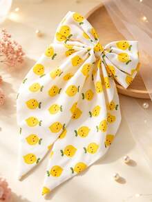 1 pieza Clip para el cabello con lazo grande estampado de limón, lindo accesorio para el cabello con lazo grande de fruta para volver a la escuela y uso diario - Multicolor - Ver 3