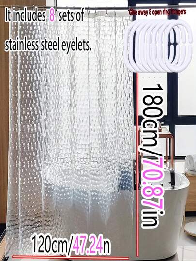 1pc Water Cube Shower Curtain, 3D Thickened EVA, Heavy Waterproof, Transparent, Includes Hooks, Modern Design, Suitable For Homestay And Hotel Bathrooms