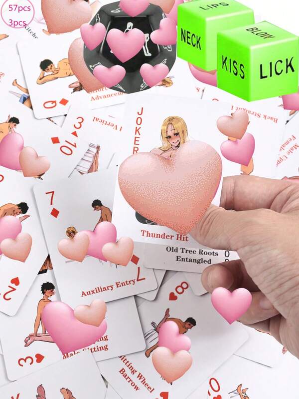 57pcs/3pcs Sex Position Poker Cards 3 Black Sex Position Dice English Adult Game Cards Sex Board Game Couple Game Sex Toy Bedroom Flirting Game Sex Board Game Adult Sex Products Couple Gift