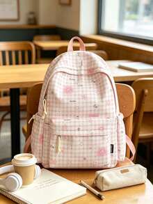 1pc/5pcs Popular Plaid Star Student Backpack, Lightweight Multi-Pocket Design, Suitable For Back To School And Travel, Can Hold Textbooks And Pencil Cases, Thickened Shoulder Straps, No Plush Dog Pendant, Student Daily School Backpack - Multiple Styles - View 7