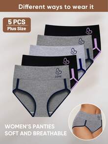5pcs/Pack Women's Plus Size Panties, Fashionable Contrast Color Design, Soft And Breathable - Multicolor - View 5
