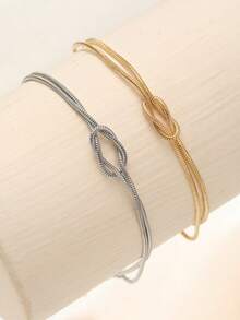1/2pcs Couple Knot Bracelet Set, Stainless Steel Minimalist Thin Chain, Matching Couple Jewelry, Boyfriend Girlfriend Couples Valentine's Day Gift - Sl041 - View 6