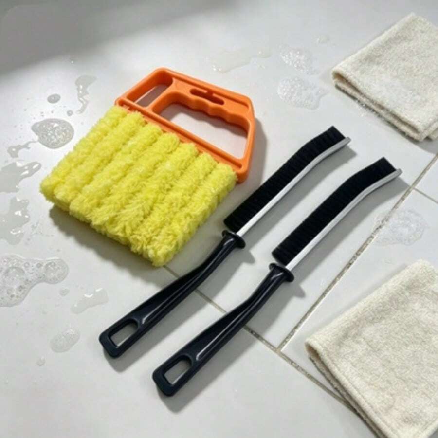 pdva 3pcs Multi-Function Gap Cleaning Brush Set, Stiff Bristle Gap Brush + Window Track Cleaning Cloth Tool, Deep Clean Bathroom Tiles, Sink, Window Tracks, Kitchen Corners, All-Purpose Home Cleaning Supplies - Cleaning Brush - View 1
