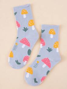 1/2/3/4/5/6 Pairs Women's Mushroom Print Mid-Calf Socks Suitable For Daily Wear - Multicolor - View 4