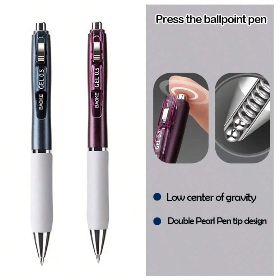 2 Buah Pulpen Tekan. Bodi logam tersedia dalam berbagai warna. Pegangan karet yang lembut. Ujung ganda pulpen mengeluarkan tinta dengan lancar. Desain pusat gravitasi rendah cocok untuk keperluan kantor, pelajar, atau menulis sehari-hari. - Beraneka warna - View 1