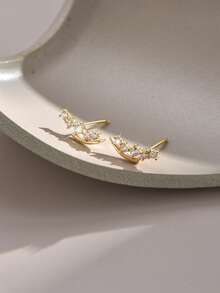 2pcs Women's Gold-Plated White Zirconia Meteor Stud Earrings - Yellow Gold - View 4