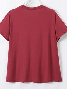 Women T-Shirts - 酒紅色 - 查看 2