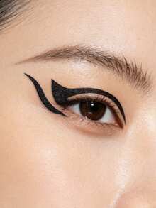 3 Peças Conjunto de Adesivos de Delineador com Glitter Preto, Adesivos de Maquiagem Ocular com Linha Ascendente Autoadesivos, Delineador Temporário à Prova d'Água e de Longa Duração para Looks de Festival EDM e Festa - Preto - Visão 4