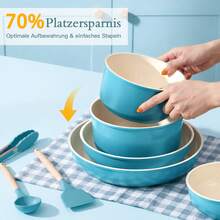 GiPP 21-Piece Upgraded Pan And Pot Set With Detachable Handle, Enlarged Pot Sizes, Ceramic Cookware Set, Stackable, For Induction And All Hobs, Blue Gradient - View 3
