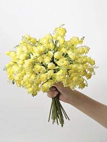 6件裝人造鈴蘭紫色風鈴花絲綢花，婚禮花束、五月花桌面中心裝飾，適用於居家花園婚禮派對裝飾 - 黃色 - 查看 4