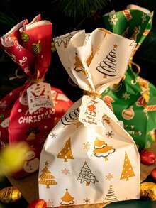 24/1pc Christmas Gift Bags, Featuring Various Cute Christmas Designs, And Including Stickers. Suitable For Christmas, Themed Party Gift Wrapping, Surprise Party Decorations, Holiday Party Favors, And Home Decor. - One Size Fits All - View 3