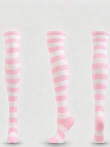 6/1 Pair Women's Striped Multicolor Cute Casual JK School Style Over-The-Knee Long Socks - Multicolor - View 16