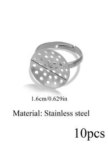10 Pcs 18K Gold-Plated Stainless Steel Circular Hollow Mesh Adjustable Ring Blanks Inlaid With Gemstones DIY Jewelry Making Supplies For Women - Ring - View 11