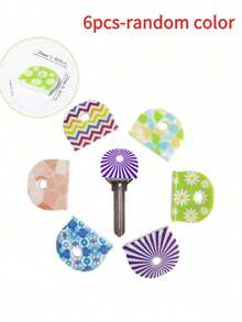 2-8pcs Random Color Printed Silicone Key Covers, Multiple Pattern Key Head Identification Caps, Home & Office Key Easy Identification Protective Caps, D-Shaped Key Head Label Covers, Easily Distinguish Various Keys - Multicolor - View 10