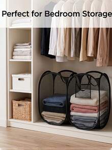 Giỏ đựng đồ giặt lưới dạng pop-up gấp gọn có tay xách, túi bên lớn, khay đựng quần áo sắp xếp cho giặt ủi, phòng tắm và du lịch - Nhiều màu - Xem 5