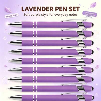 8pcs Luxury Metal Ballpoint Pens, Blue Fashion Design, Smooth Writing, Includes 2 Pens With 6 Refills, Screen Touch Compatibility (2-In-1 Design), Ideal Gift Choice, Essential For Teachers In Classroom, Suitable For Women, Classmates, Colleagues, Teachers, Mothers, Friends (Black Ink)