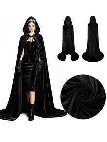 Halloween Velvet Cloak Witch Wizard Cape Cosplay Costume, Devil Elf Hooded Cape For Halloween Party Masquerade Dress Up - Multicolor - View 5