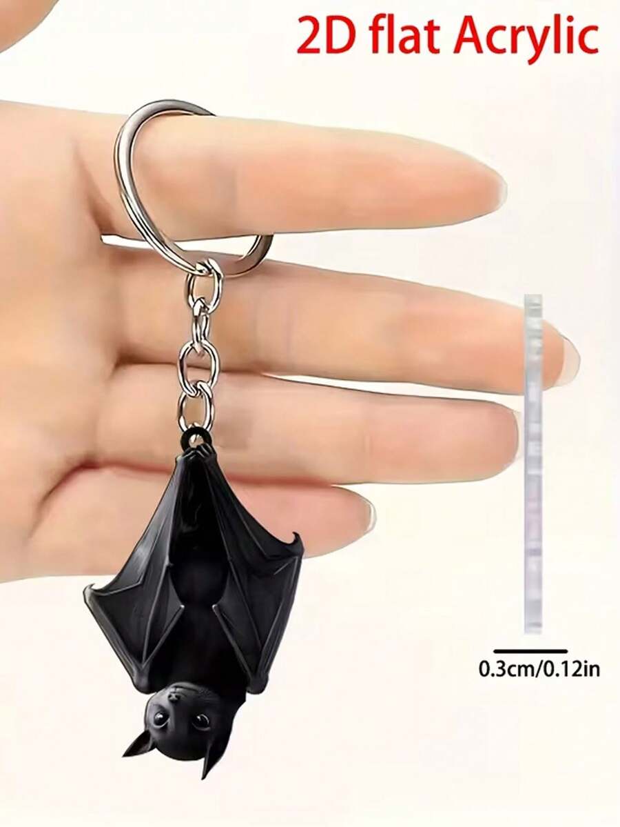 1pc 2D Flat Acrylic Bat Shaped Pendant, Suitable For Car Rearview Mirror, Bag Accessory, Home Decor, Ideal For Halloween, Birthday And Party Small Gift, Also Functions As Kitchen Decoration, Creative Holiday Gift - One Size Fits All - View 1