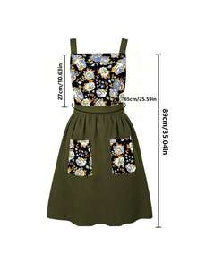 Women's Floral Print Apron Dress, Vintage Garden Style Kitchen Apron, Cute Sleeveless Ruffle Pocket Smock Dress, Suitable For Home And Gardening - Multicolor - View 10