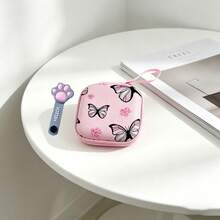 2pcs/Set Pastel Print Mini Data Cable & Earphone Storage Bag With Cat Paw Cable Organizer, Hard Shell Anti-Collision Interior With Mesh Divider, Stores Earphones, Data Cables, Chargers And Other Digital Accessories, Comes With Hanging Strap For Backpack, Convenient For School And Travel - Multicolor - View 12