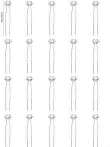 20 Pcs Set Fashion Wedding Bride Faux Pearl Flower Crystal Rhinestone Hair Clip Bridesmaid Headpiece Hairpin Bridal Hair Fork Hair Comb - Silver - View 4