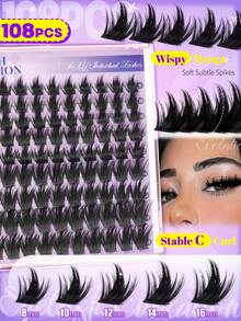EYELASH EVOLUTION 108pcs Fluffy Cluster False Eyelashes, 8-16mm Length, Pointed Cluster Lashes, Thickened Segmented Clusters, D Curl, Exaggerated Long Style, Professional Salon Quality, Suitable For All Makeup Looks, Reusable, Easy To Wear, Perfect For Makeup Enthusiasts - View 2