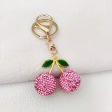 1/3pcs INS Style Rhinestone Cherry Keychain, Exquisite Full Rhinestone Design, 3 Popular Color Options, Thickened Metal Lobster Clasp, Durable And Sturdy, Suitable For Backpack, Car Keys And Shoulder Bag, Girly Vibe, Perfect Small Gift, Versatile Key Pendant - Multicolor - View 4