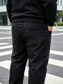 Men's Plus Size Loose Wide Leg Black Denim Jeans, Vintage Frayed Patchwork Distressed Denim Pants, Street Style Casual Wear For Multiple Occasions - Black - View 5