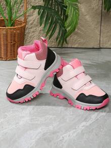 1 Pair Girls' High-Top Sports Shoes, New Autumn Style, Convenient Hook And Loop Closure, Children's Outdoor Hiking Shoes - Pink - View 4