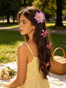 1 Stück romantische elegante beige Blumen-Quasten-Haarspange, süßes & niedliches Haaraccessoire für Frauen, Haarspangen, Haarspange, Blumen-Haarspangen, Haarnadel, Sommeraccessoires - Verschiedenfarbig - Übersicht 7