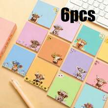 12/9/6/3/1pc Multicolor Macaron Highland Cow Cartoon Sticky Note Gift Set, 10+ Low Saturation Macaron Pastel Color Covers, Each Featuring Different Highland Cow Designs With Sunflower, Daisy, Floral, Bow, Heart And Other Fresh Floral Decorations, Soft And Healing Hand-Drawn Watercolor Style - A - View 15