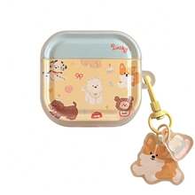 Ins Healing Style Multiple Puppy Print Protective Case, Cute Corgi Pendant Charm Full Coverage Anti-Drop Soft Shell For AirPods 4/Pro 2/Pro 3 Bluetooth Earphones - Yellow - View 14