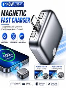 Adaptor Pengisian Cepat Type-C 140W dengan Fungsi Mati Otomatis, Port Pengisian Magnetik yang Dapat Muncul, Mati Otomatis Saat Terisi Penuh 100%, Cocok untuk Pengisian Semalaman - Putih - View 2