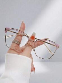 1 Pair Of Women's Fashionable Diamond Studded Metal Frame Transparent Lens Glasses With Cat Eye Design And Multifunctional Design - 026 Black Gold - View 16