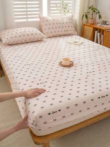 1 buah Sprei Fitted Motif Hati dan Pita Bergaya, Penutup Kasur, Cocok untuk Kasur Ukuran Double, Full, Queen, Standar, Cocok untuk Kasur dengan Ketebalan 11,8 Inci, Lembut dan Bernapas, Tahan Kerut, Cocok untuk Tidur, Dapat Dicuci dengan Mesin, Cocok untuk Penggunaan di Asrama Sekolah. - MultiWarna - View 1