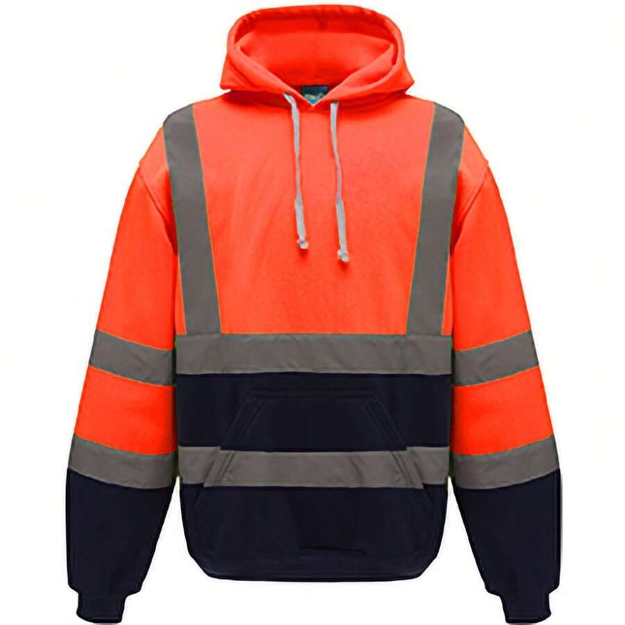 Yoko Mens Hi Vis Reflective Hoodie - Hi Visibility Orange/Admiral Navy - View 1