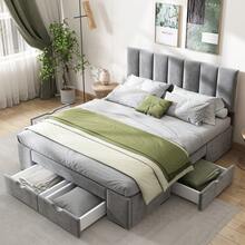 Bed Frame 140 X 200 Cm Velvet, With Spring Mattress, Headboard, 4 Drawers, Grey - 灰色 - 查看 3