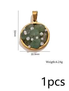 1pc 304 Stainless Steel 18K Gold Plated Natural Stone Small Pearl Oil-Dripping Round Hollow-Out Pendant Base DIY Necklace Jewelry Making Accessories - Pendants - View 16
