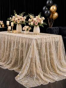 1pc Gold Foil Table Runner, Party Tablecloth, Birthday Table Runner, Birthday Party Supplies, Wedding Decor Tablecloth, Bridal Shower, Birthday Gift, Party Favor, 1st Birthday, Baby Shower, Gender Reveal Party, Home Room Decor, Kitchen Tablecloth - Broken Gold - View 2