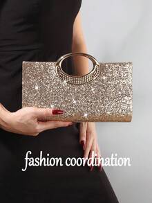 Fashion Sparkling Crystal Rhinestone Clutch Purse, Luxury Shiny Rhinestone Evening Handbag For Prom, Party, Ball, Birthday Celebration, Bridal Clutch, - Gold - View 7
