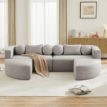 Modular Sofa With Sleeper Function, Cloud Couch, Chenille, Black - 灰色四座 - 查看 9