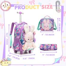 Girls' 3-Piece Rolling Backpack Set, Includes Rolling Bag, Crossbody Bag And Pencil Case, Suitable For Students Back To School - 兒童拉桿包 - 查看 8