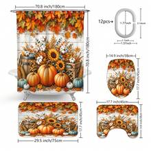 1pc/4pcs Autumn Harvest Pumpkin & Maple Leaf Multi-Functional Bathroom Decor Shower Curtain Set, Free 12 Hooks, Premium Holiday Atmosphere, Bathroom Mat, U-Shaped Rug And Round Toilet Lid Cover, Suitable For All Occasions, Bathroom Set - Pumpkin Harvest - View 14