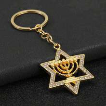 Llavero Menorah Estrella de David para Mujeres Hombres Regalos Religiosos Accesorios de Joyería de Acero Inoxidable - A - Ver 9