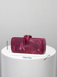 Acrylic Evening Clutch Bag, Box Design Rabbit Tooth Clasp, Marble Print Handbag, Fashionable Chain Crossbody Bag For Wedding Party Prom Formal Event - Burgundy - View 5