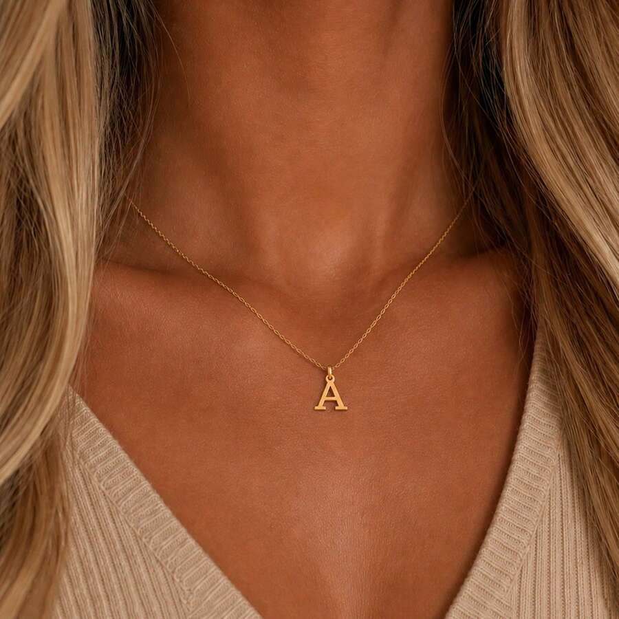 1pc Fashion Initial Pendant Golden Stainless Steel Chain Necklaces For Women - Yellow Gold - View 1
