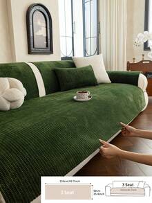 1pc Solid Color Classic Minimalist Striped Sofa Cushion, All-Season Anti-Slip Breathable Machine Washable, Pet-Friendly, Suitable For Living Room, Bedroom 1/2/3/4 Combination Sofa Home Decor Protection - Dark Green - View 15