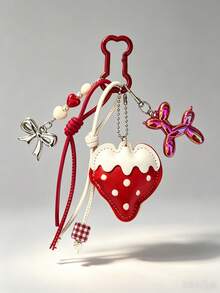 1pc Cute Leather Strawberry Keychain Bag Charm, Suitable For Women's Shoulder Bag, Tote Bag, Keychain Pendant - Multicolor - View 5