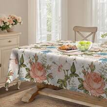 1 Stück Tischdecke mit Blumenmotiv, ländliches Blumendesign, Frühlings- und Sommerdekoration, frisches französisches Blumendesign Tischdecke, Sommer Vintage Muster Tischdecke, Polyester rund/rechteckig Tischdecke, Innen- und Außenbereich Esszimmertisch Dekoration, ideale Wahl für tägliche und Feiertags-Heimdekoration - Verschiedenfarbig - Übersicht 6